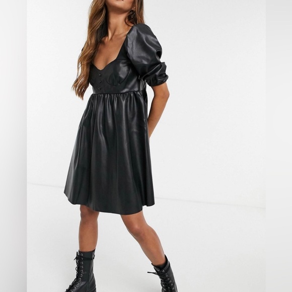 Dresses Leather Puff Sleeve Babydoll Dress So Cute Size L Poshmark
